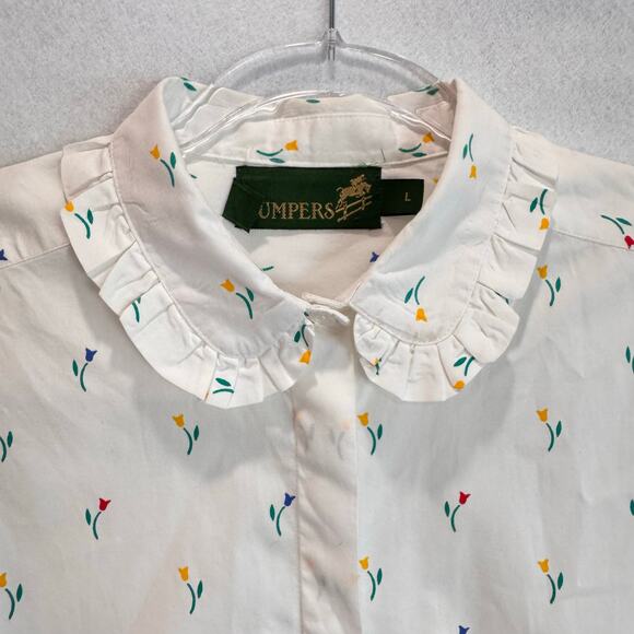 Vintage Jumpers Floral Print Cotton Blouse with Ruffle Collar romantic Sz Large - Picture 4 of 7